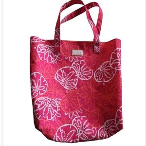 Lilly Pulitzer for Estee Lauder Pink Coral Canvas Sand Dollar Print Tote…